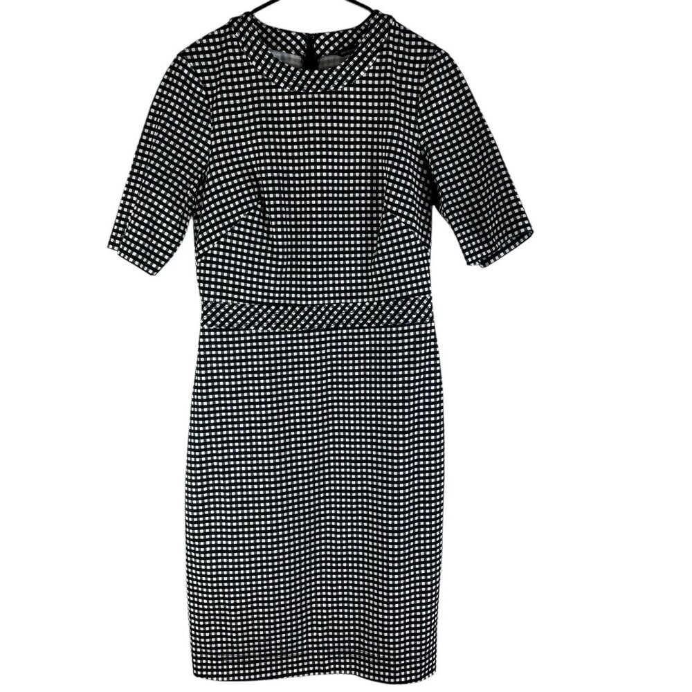 Banana Republic Black White Short Sleeve Gingham Dress Womens 6T Plaid Check